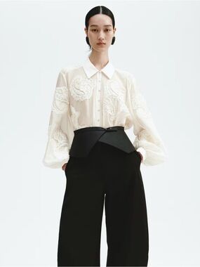 NWT H&M Edition S/S 2026 Oversized Embroidered Blouse (Cream) XS 1335208001